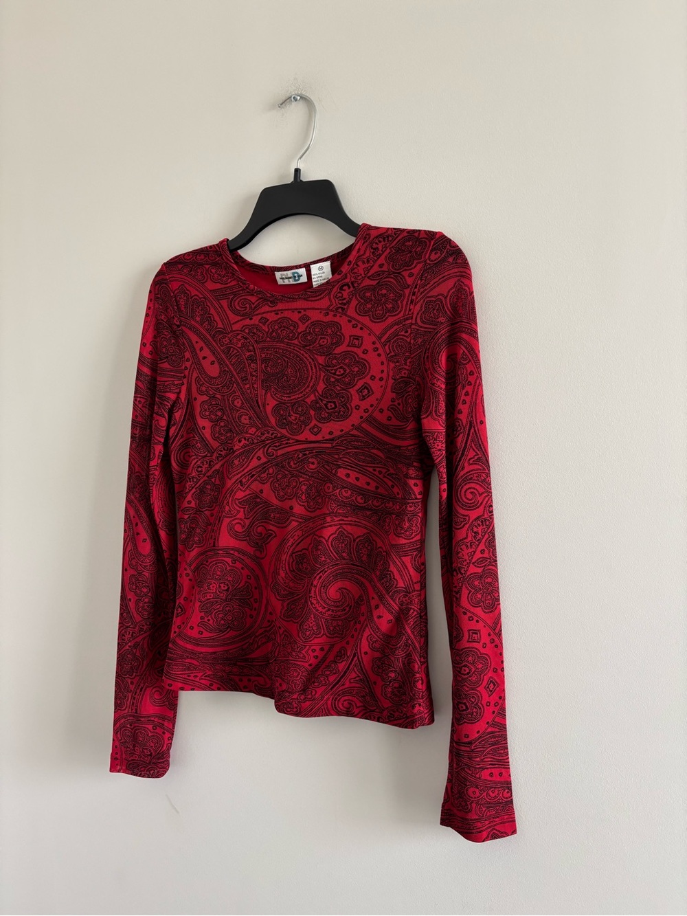 VTG Paul Harris Design Top Red Black Paisley Mesh Long Sleeve Women M Gothic 90s - Picture 4 of 9